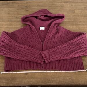 Sunday Best Hooded Cable-Knit Zip Cardigan Octavia zip Hoodie - Wine Red